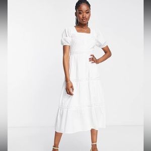 ASOS Romantic Ivory Button Up Midi Dress Beautiful Details size S EUC